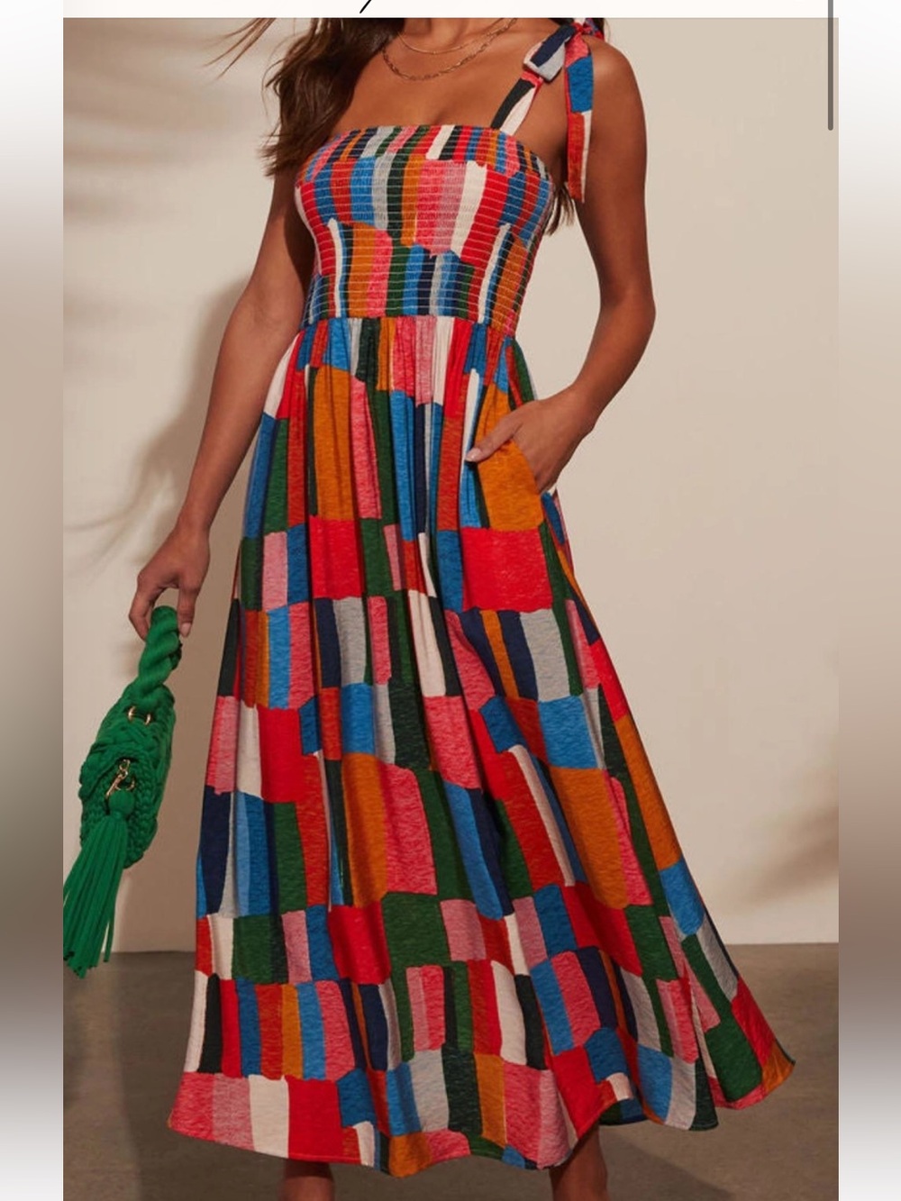 Vici Multicolor Patchwork Tie-Shoulder Maxi Dress 🌈 - size S